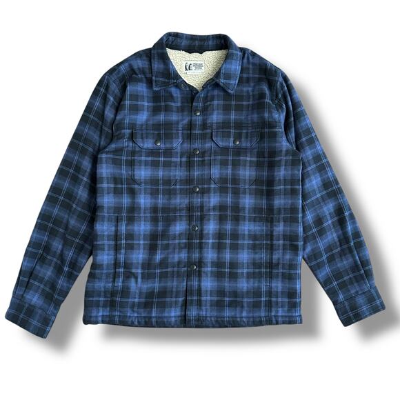 Marmot‎ Mountain Ridgefield Sherpa Lined Flannel Jacket Mens L Blue Plaid Fleece
